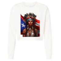 Indigenous Taino Woman Puerto Rican Flag Caribbean Cropped Pullover Crew