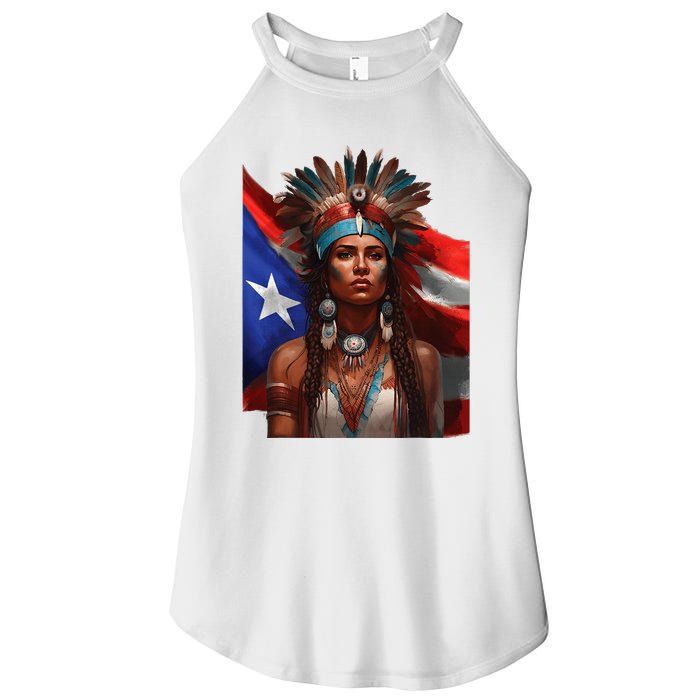 Indigenous Taino Woman Puerto Rican Flag Caribbean Women's Perfect Tri Rocker Tank