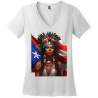 Indigenous Taino Woman Puerto Rican Flag Caribbean Women's V-Neck T-Shirt