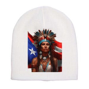 Indigenous Taino Woman Puerto Rican Flag Caribbean Short Acrylic Beanie