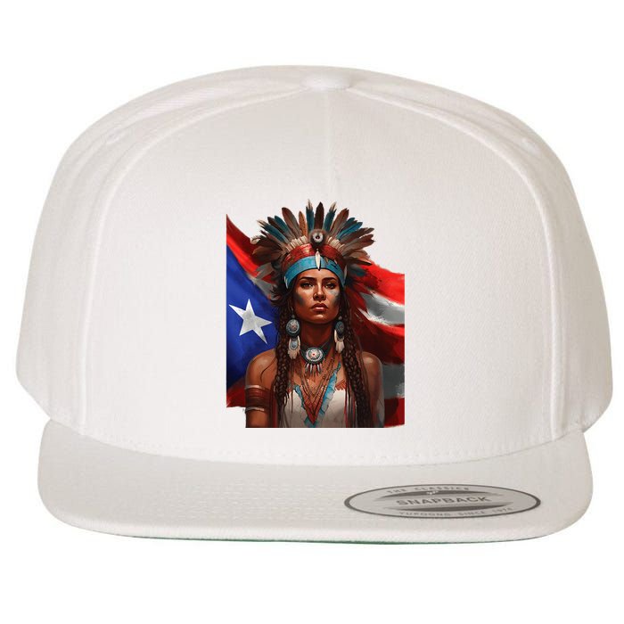 Indigenous Taino Woman Puerto Rican Flag Caribbean Wool Snapback Cap