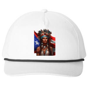 Indigenous Taino Woman Puerto Rican Flag Caribbean Snapback Five-Panel Rope Hat