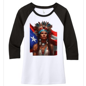 Indigenous Taino Woman Puerto Rican Flag Caribbean Women's Tri-Blend 3/4-Sleeve Raglan Shirt