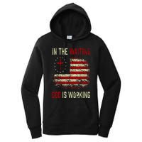 In The Waiting God Is Working Christian Saying USA Flag Women's Pullover Hoodie