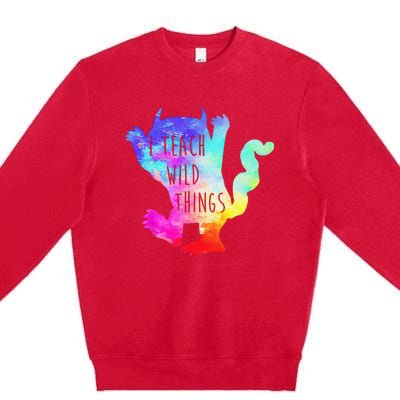 I Teach Wild Things Monster Funny Halloween Gifts Premium Crewneck Sweatshirt