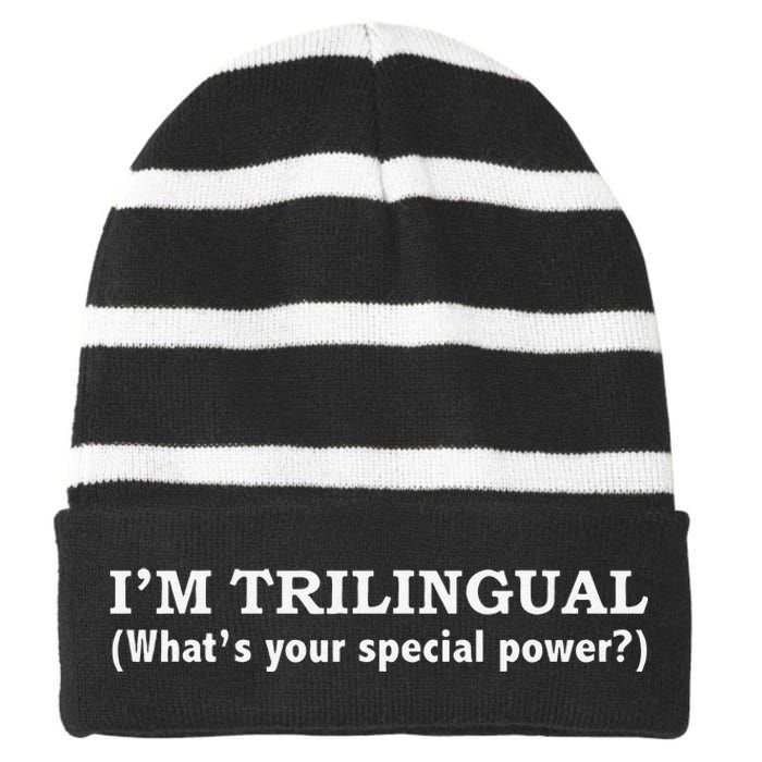 IM Trilingual WhatS Your Special Power Linguistics Striped Beanie with Solid Band