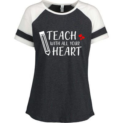 I Teach With All Your Heart Enza Ladies Jersey Colorblock Tee