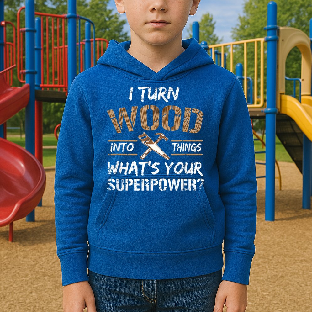 I Turn Wood Into Things Carpenter Funny Woodworking Gift Kids Hoodie