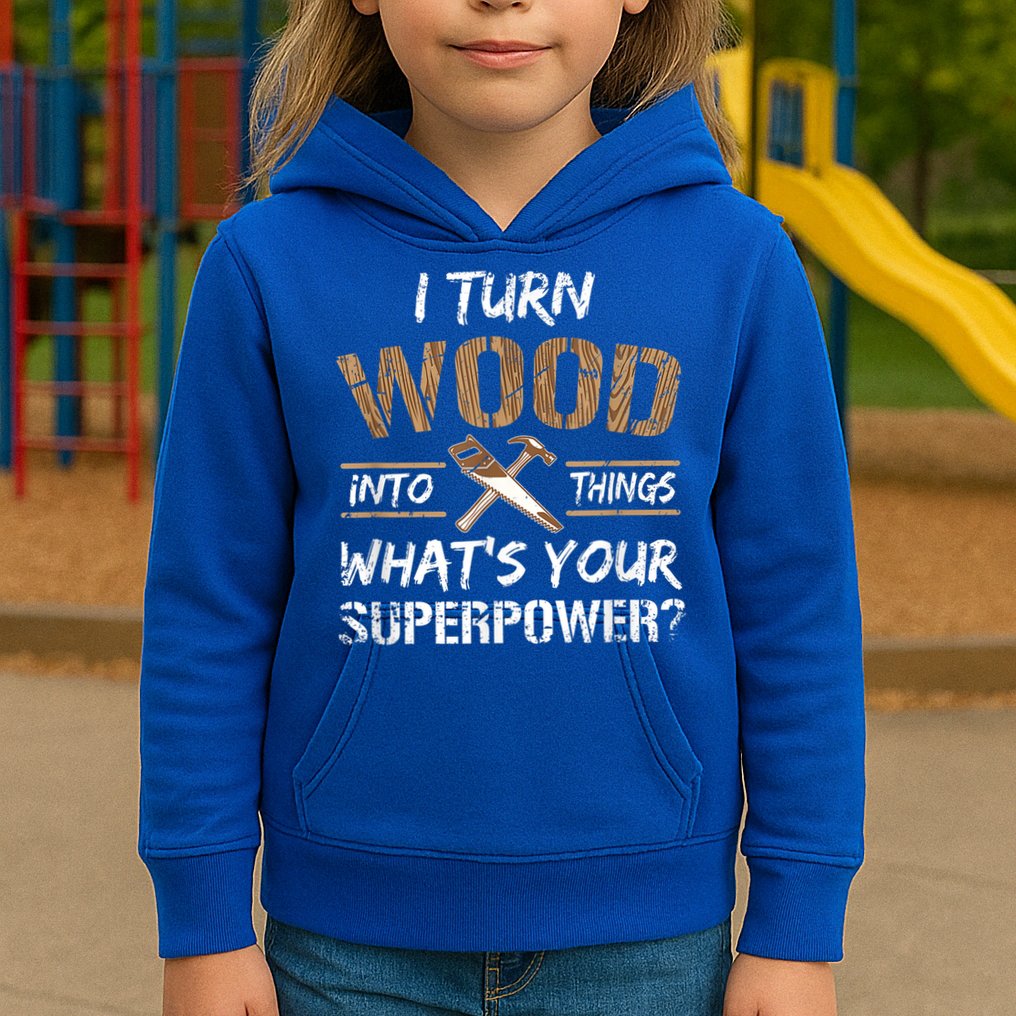 I Turn Wood Into Things Carpenter Funny Woodworking Gift Kids Hoodie