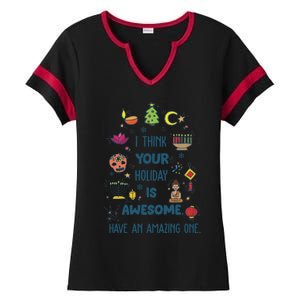 I Think Your Holiday Is Awesome Hanukkah Holiday Seasons Cute Gift Ladies Halftime Notch Neck Tee