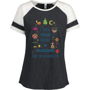 I Think Your Holiday Is Awesome Hanukkah Holiday Seasons Cute Gift Enza Ladies Jersey Colorblock Tee