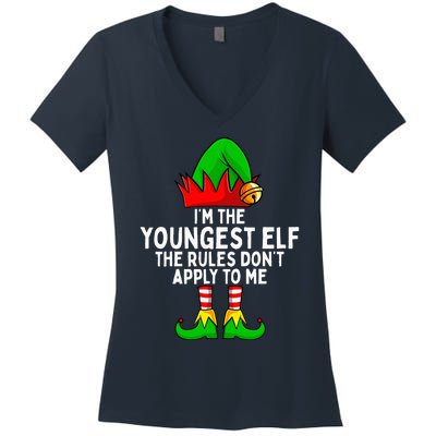 IM The Youngest Elf Matching Family Christmas Women's V-Neck T-Shirt