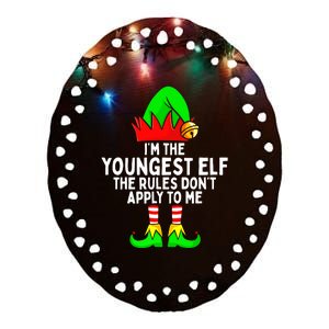 I'm The Youngest Elf Rules Don't Apply To Me Matching Ceramic Oval Ornament