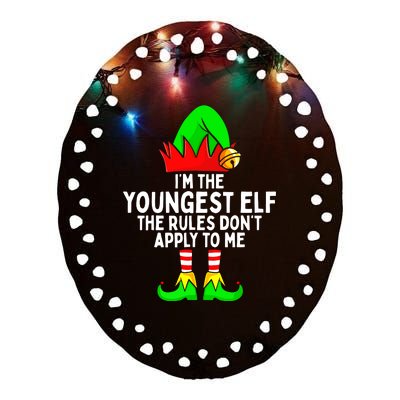 I'm The Youngest Elf Rules Don't Apply To Me Matching Ceramic Oval Ornament