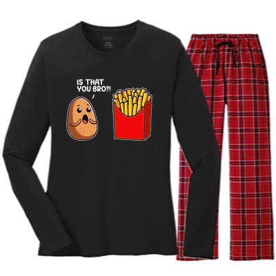 Is That You Bro Potato French Fry Vegetable Funny Food Pun Women's Long Sleeve Flannel Pajama Set 