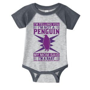 I'm Telling You I'm Not A Penguin My Mom Said I'm A Baby And Mom Is Always Right Infant Baby Jersey Bodysuit