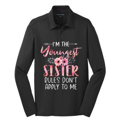 I'm The Youngest Sister Rules Don't Apply To Me Floral Cute Silk Touch Performance Long Sleeve Polo