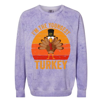 Im The Youngest Turkey Cool Gift Funny Thanksgiving Day Gift Colorblast Crewneck Sweatshirt