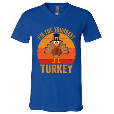 Im The Youngest Turkey Cool Gift Funny Thanksgiving Day Gift V-Neck T-Shirt