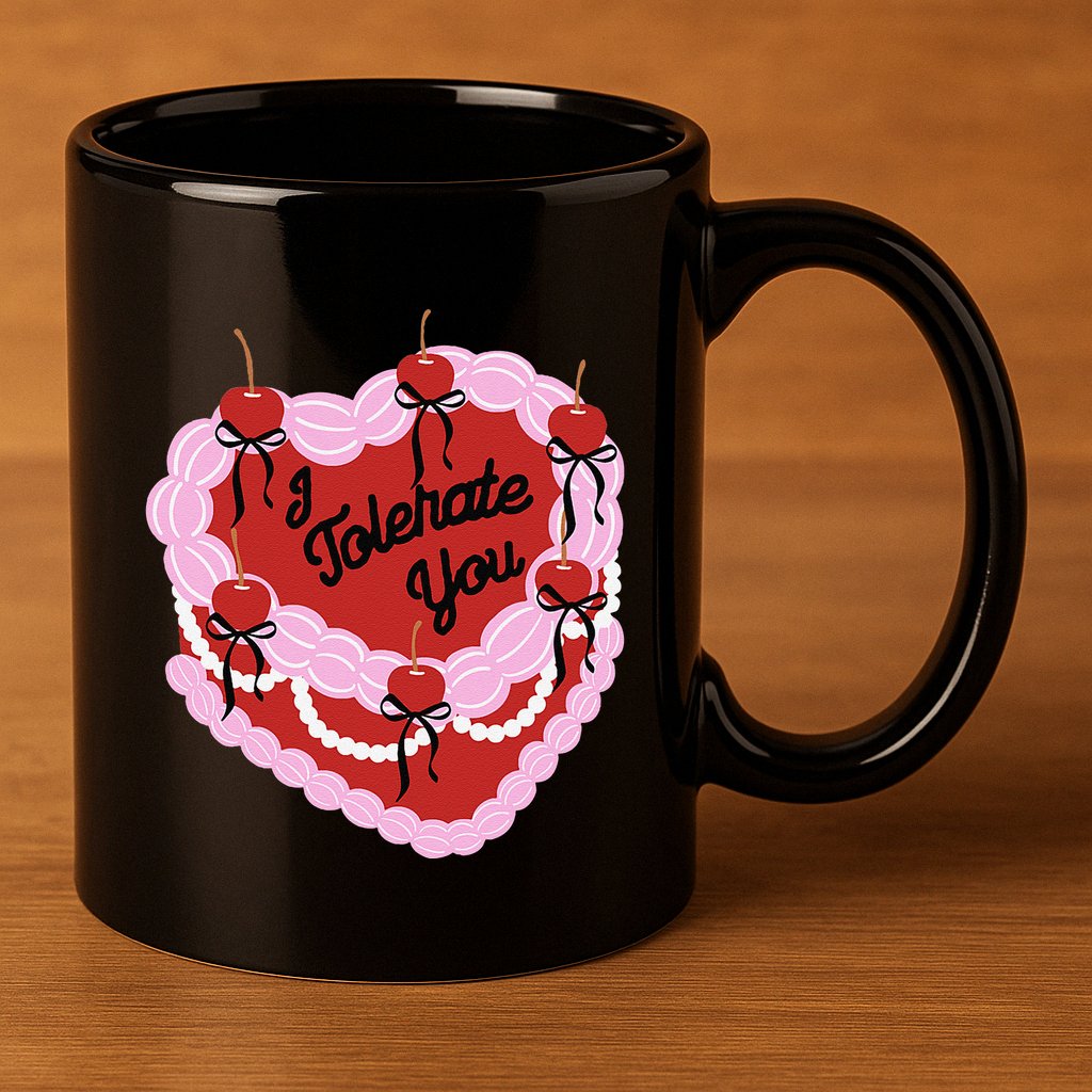 I Tolerate You Heart Cherry Cake Valentines Love To All 11oz C Handle Ceramic Mug