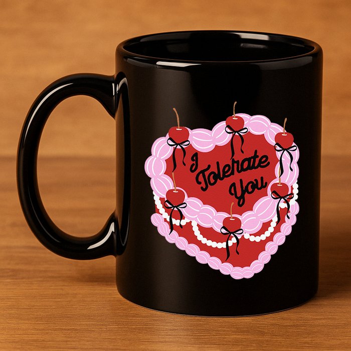 I Tolerate You Heart Cherry Cake Valentines Love To All 11oz C Handle Ceramic Mug