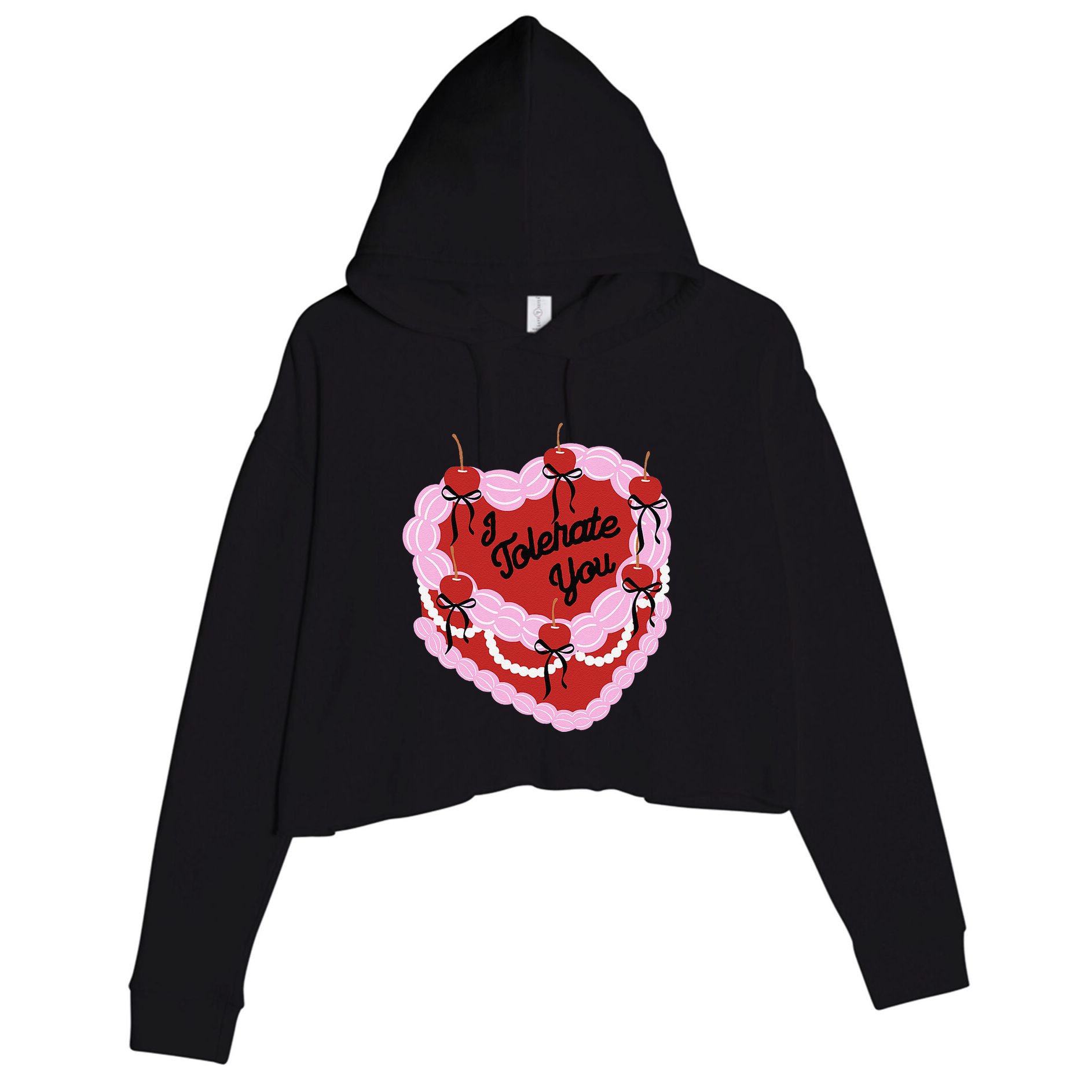 I Tolerate You Heart Cherry Cake Valentines Love To All Crop Fleece Hoodie