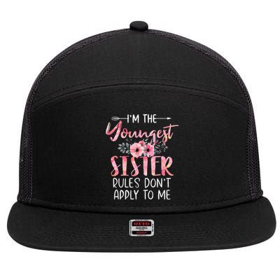 IM The Youngest Sister Rules DonT Apply To Me Floral Cute 7 Panel Mesh Trucker Snapback Hat