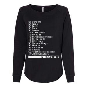 I Think You Should Leave 55 Burgers 55 Fries Funny Receipt Womens California Wash Sweatshirt