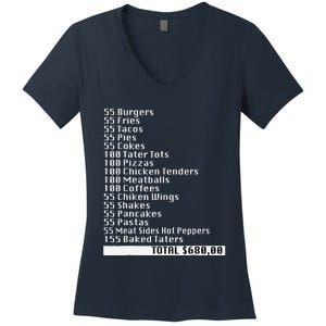 I Think You Should Leave 55 Burgers 55 Fries Funny Receipt Women's V-Neck T-Shirt