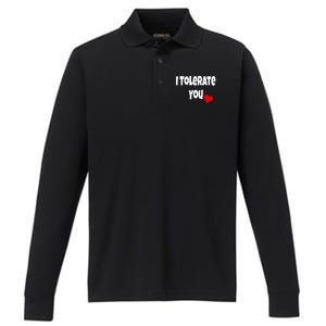 I Tolerate You Funny Couple Funny Gift Valentines Day Matching Gift Performance Long Sleeve Polo