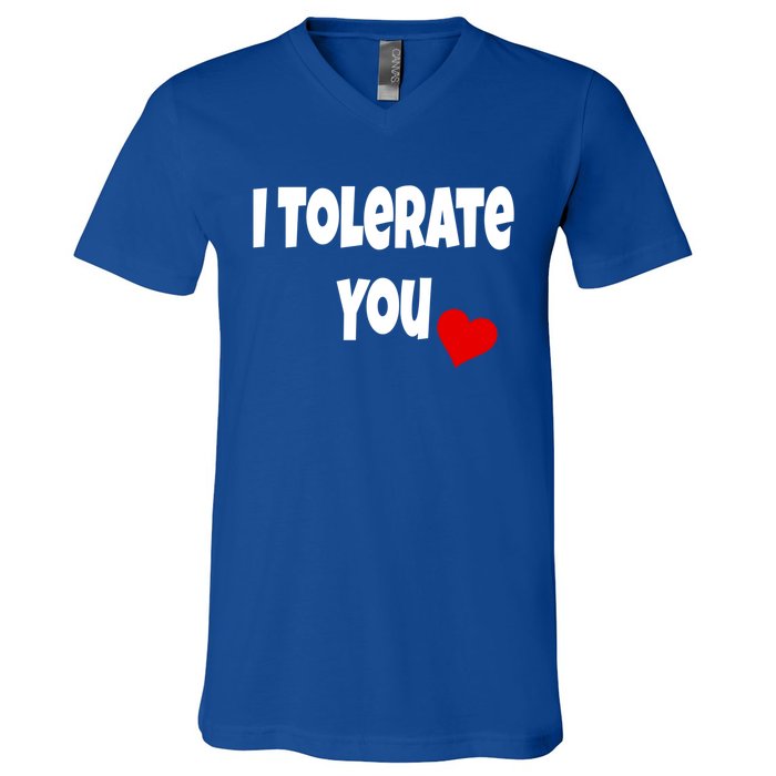 I Tolerate You Funny Couple Funny Gift Valentines Day Matching Gift V-Neck T-Shirt