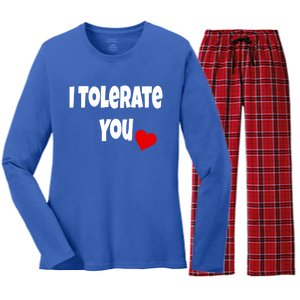 I Tolerate You Funny Couple Funny Gift Valentines Day Matching Gift Women's Long Sleeve Flannel Pajama Set 