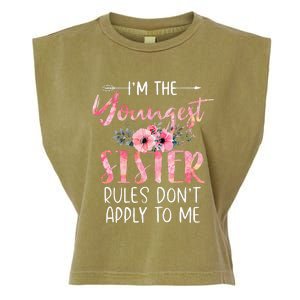 IM The Youngest Sister Rules DonT Apply To Me Floral Cute Garment-Dyed Women's Muscle Tee