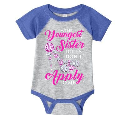 I'm The Youngest Rules Dont Apply To Me Youngest Sister Gift Infant Baby Jersey Bodysuit