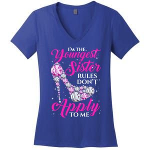 I'm The Youngest Rules Dont Apply To Me Youngest Sister Gift Women's V-Neck T-Shirt