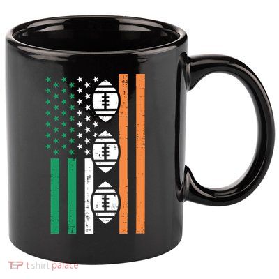Irish Us Flag American Footballs St Patricks Day Patriotic Cute Gift 11oz C Handle Ceramic Mug