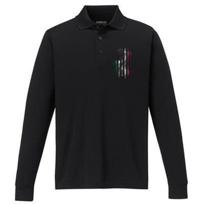 Italy USA Flag 4th Of July Patriotic American Italian Flag Performance Long Sleeve Polo