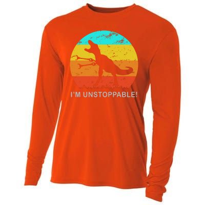 I'm Unstoppable Funny Vintage Retro TRex Cooling Performance Long Sleeve Crew