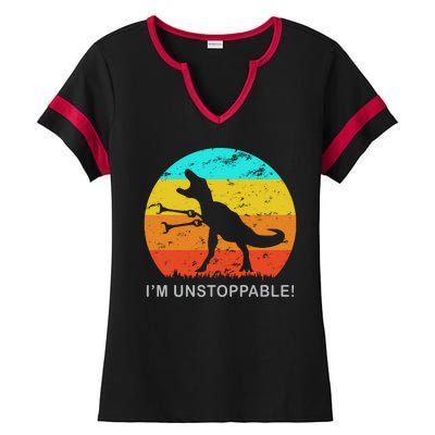 I'm Unstoppable Funny Vintage Retro TRex Ladies Halftime Notch Neck Tee