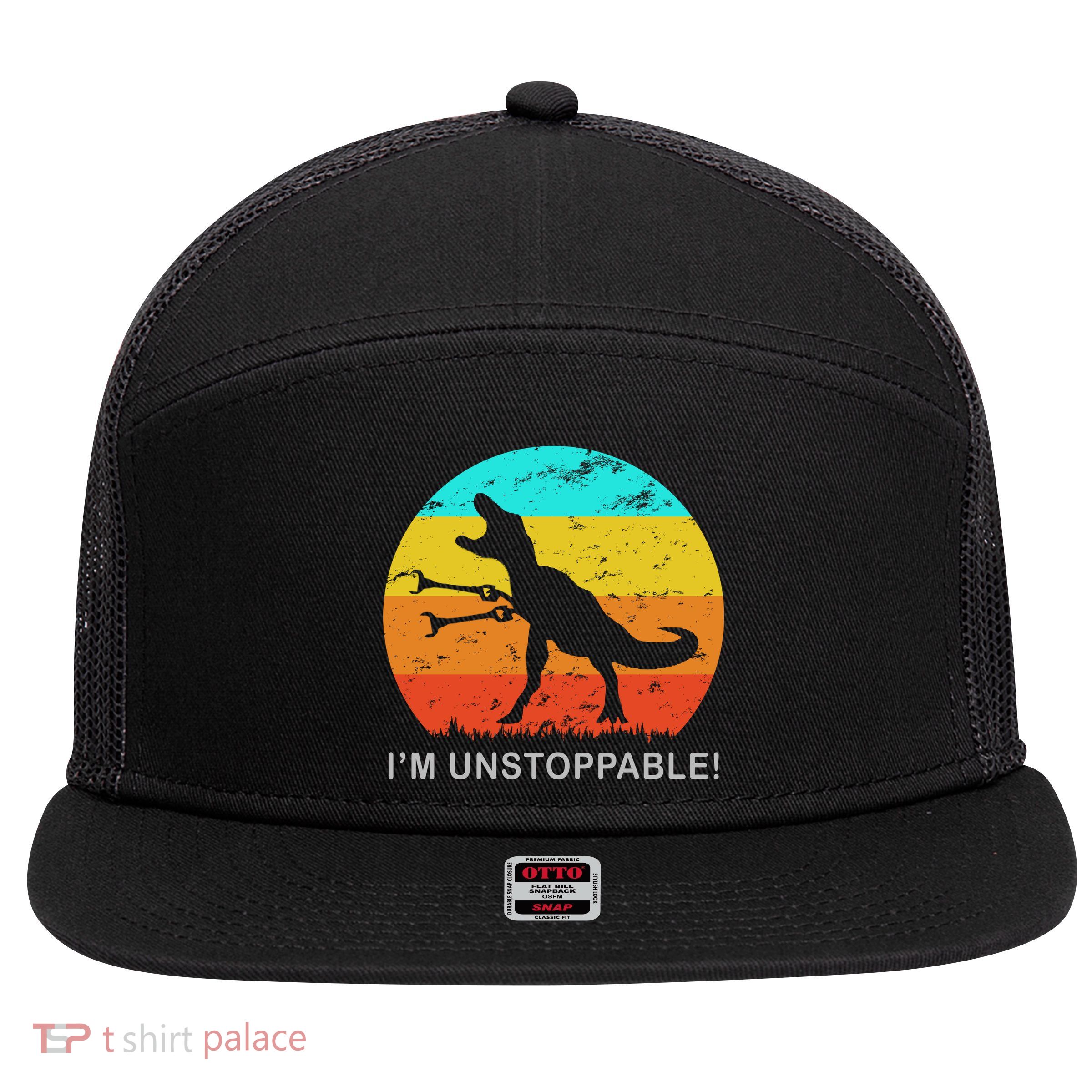 I'm Unstoppable Funny Vintage Retro TRex 7 Panel Mesh Trucker Snapback Hat
