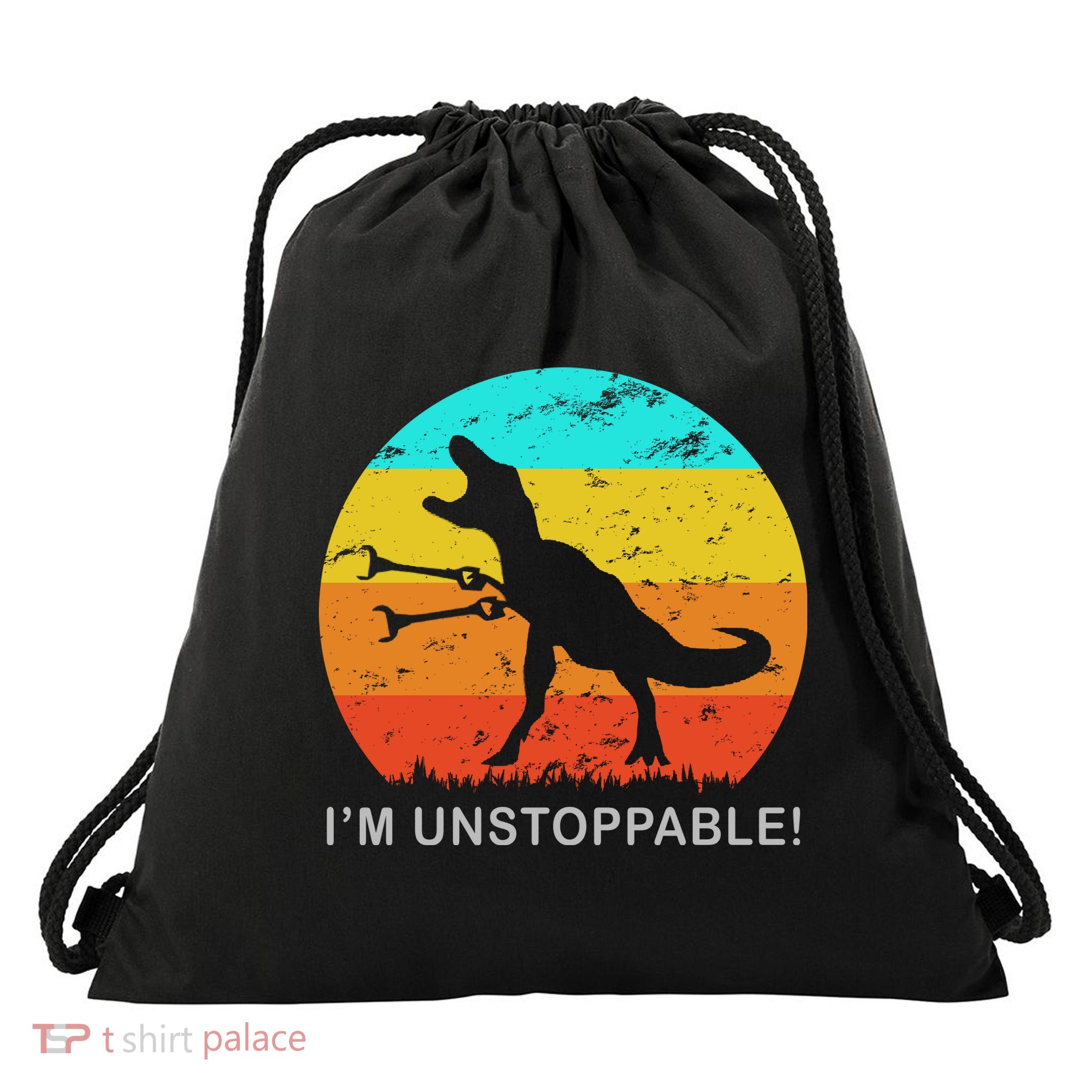 I'm Unstoppable Funny Vintage Retro TRex Drawstring Bag