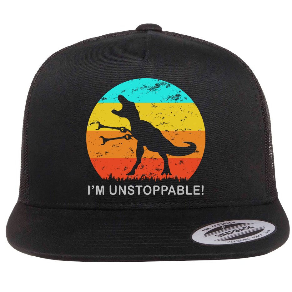 I'm Unstoppable Funny Vintage Retro TRex Flat Bill Trucker Hat