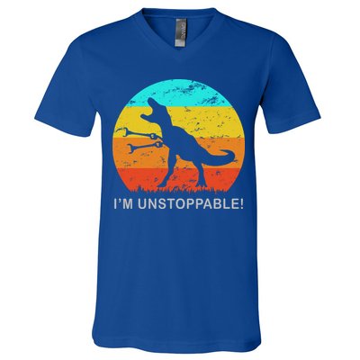 I'm Unstoppable Funny Vintage Retro TRex V-Neck T-Shirt