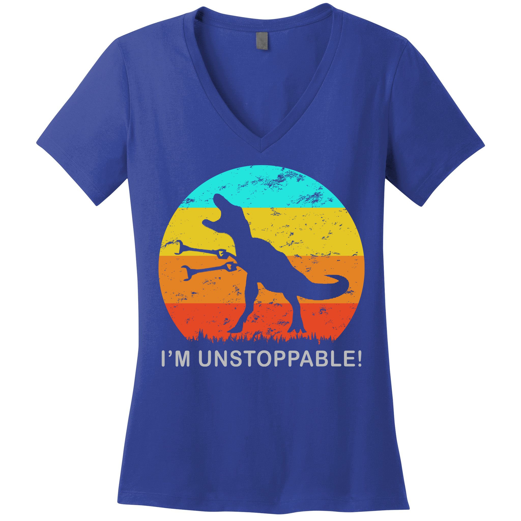 I'm Unstoppable Funny Vintage Retro TRex Women's V-Neck T-Shirt