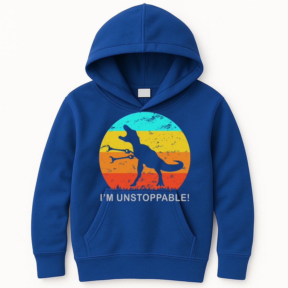 I'm Unstoppable Funny Vintage Retro TRex Kids Hoodie