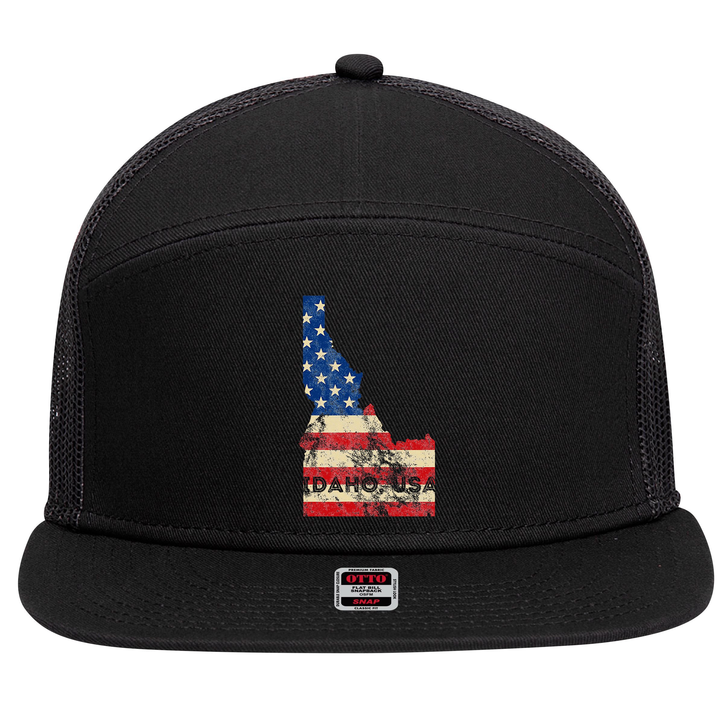 Idaho Usa Flag Patriotic Retro Vintage 7 Panel Mesh Trucker Snapback Hat