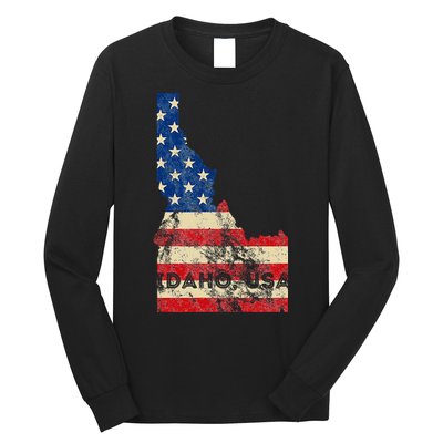 Idaho Usa Flag Patriotic Retro Vintage Long Sleeve Shirt