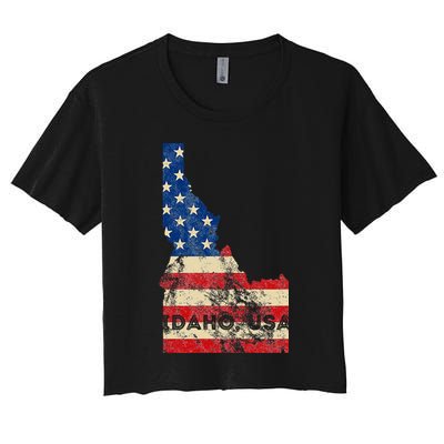 Idaho Usa Flag Patriotic Retro Vintage Women's Crop Top Tee