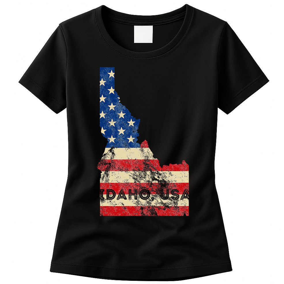 Idaho Usa Flag Patriotic Retro Vintage Womens T-Shirt