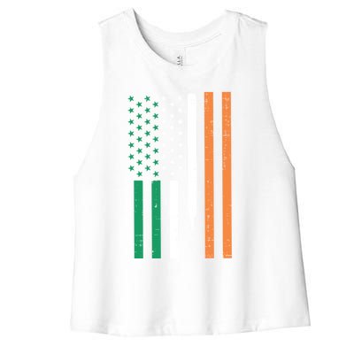 Irish Us Flag Baseball Bat St Patricks Day Sports Patriotic Meaningful Gift Women's Racerback Cropped Tank